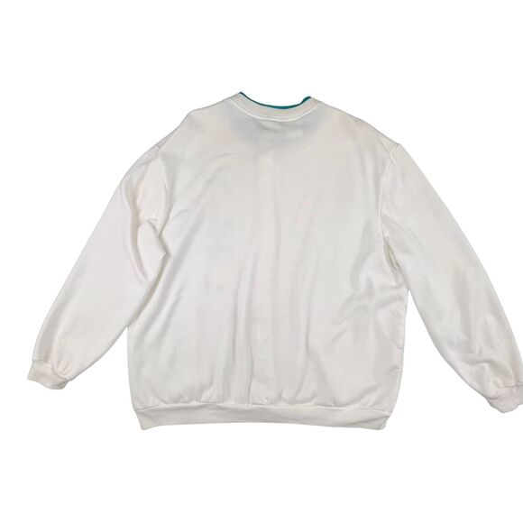 Vtg Blair Cardigan 2XL White Jade Floral Embroidered Knit Grandmacore Cozy Chic - Picture 2 of 9